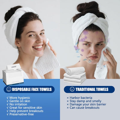 OHOO Disposable Face Towels – Thick 10x12 Makeup Remover Wipes, 100 Count