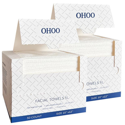 OHOO Disposable Face Towels – Thick 10x12 Makeup Remover Wipes, 100 Count