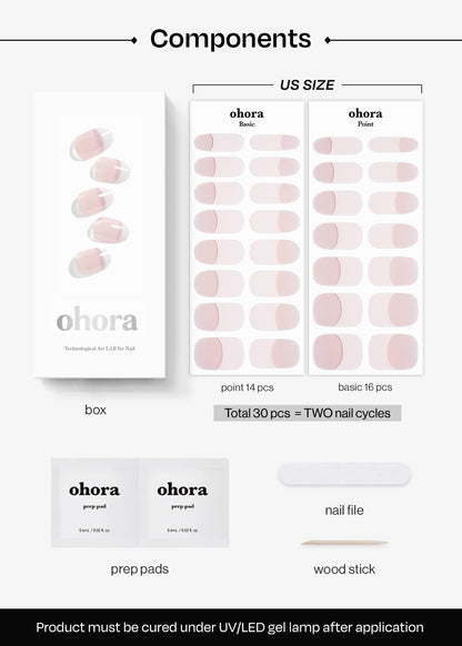 ohora Semi Cured Gel Nail Strips N Essential French White – Salon-Quality, UV/LED Compatible