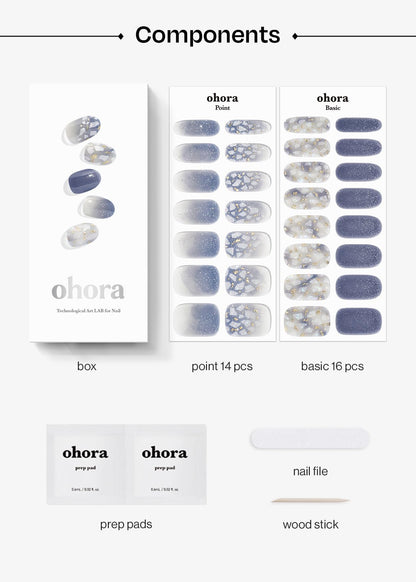 ohora Semi Cured Gel Nail Strips Gleam Blue – Glittery Blue Nails, Easy to Apply, Salon-Quality