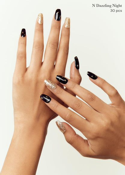 ohora Semi Cured Gel Nail Strips N Dazzling Night – Black Glitter, Salon-Quality & Easy to Apply