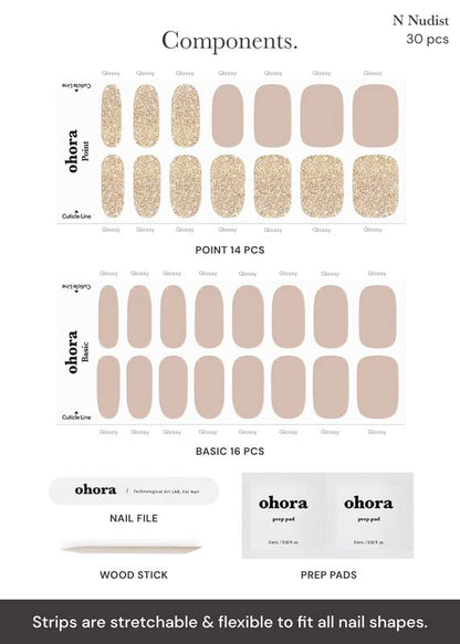 ohora Semi Cured Gel Nail Strips (N Nudist) – Nude, Salon-Quality, Easy Application