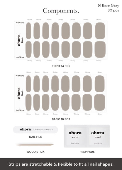 ohora Semi Cured Gel Nail Strips N Bare Gray – Easy DIY Gel Nails, Salon-Quality, Long-Lasting