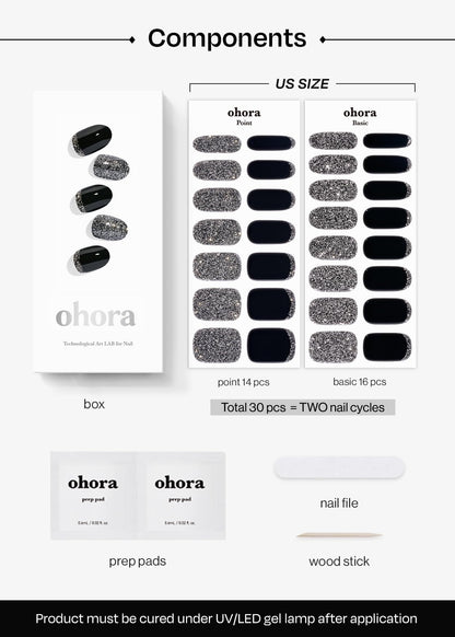 ohora Semi Cured Gel Nail Strips (N Party Night) – Dark Glitter, Easy At-Home Salon Nails