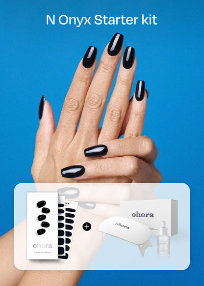 Ohora Onyx Starter Kit – Semi-Cured Gel Nail Strips with Lamp & Mini Remover