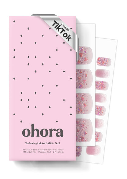 ohora Semi Cured Gel Pedi Strips (P Heart Glimmer) – Salon-Quality Nails at Home, Works with Any Nail Lamp