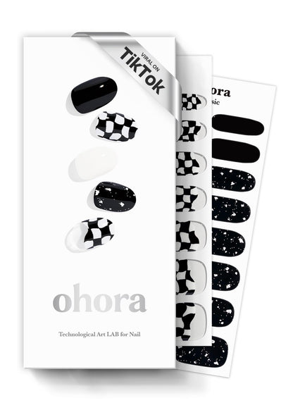 ohora Semi Cured Gel Nail Strips (N Checkers) - Dark Patterned, UV/LED Compatible, Includes Prep Pads & Tools