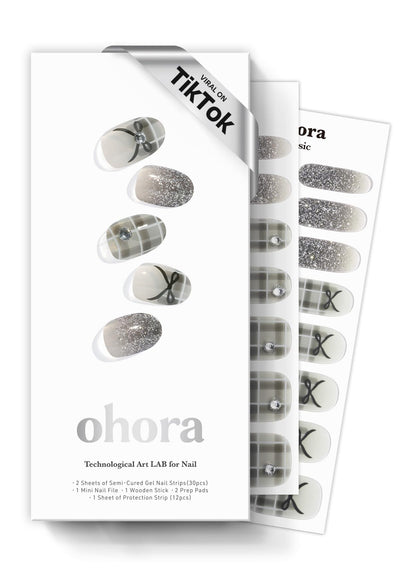 ohora Semi Cured Gel Nail Strips (N Check Noir) – Salon-Quality Nails at Home | Works with Any Lamp