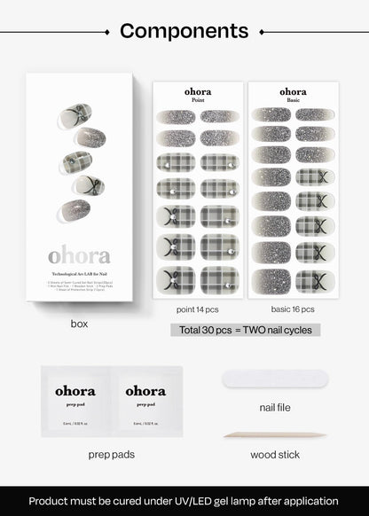 ohora Semi Cured Gel Nail Strips (N Check Noir) – Salon-Quality Nails at Home | Works with Any Lamp