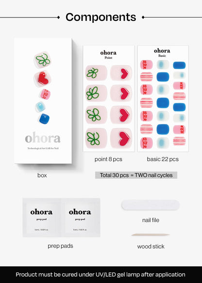 ohora Semi Cured Gel Pedi Strips (P Happy Go Lucky) – Mixed Colors, Works with UV/LED Lamps, Salon-Quality, Easy to Apply & Remove, Includes Prep Pads, Nail File & Wooden Stick