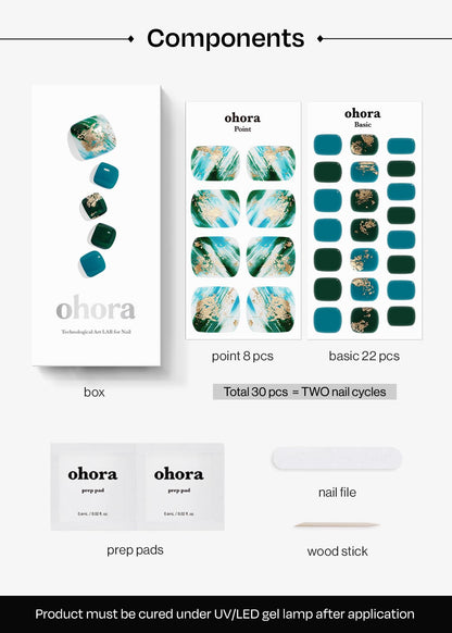 ohora Semi-Cured Gel Pedi Strips 34pcs (Phytoncide) – 16 Solid Colors, 14 Accent Wraps, Prep Pads & Tools