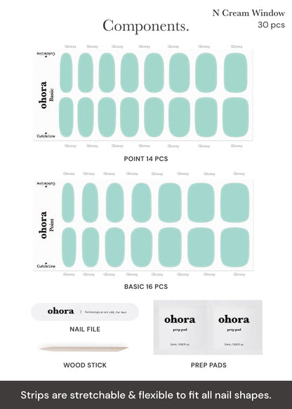 Ohora Semi Cured Gel Nail Strips (N Cream Window) – Green | Salon-Quality at Home
