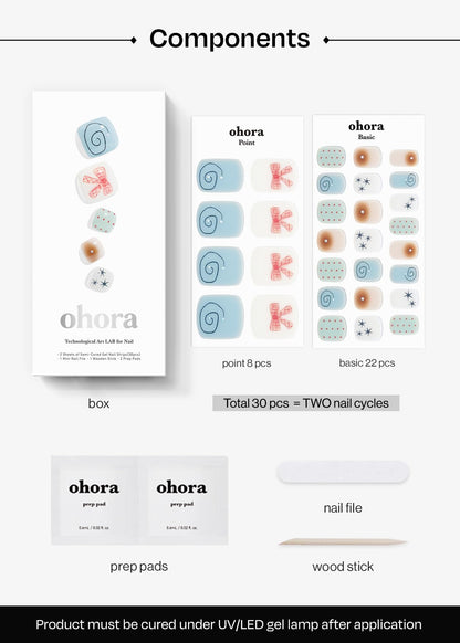 ohora Semi Cured Gel Pedi Strips (P Mini Museum) – Salon-Quality Nail Wraps That Work with Any Nail Lamp