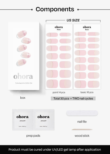 ohora Semi Cured Gel Nail Strips (N Romantic French) – Pink, Easy to Apply, Works with UV/LED Lamps, Salon-Quality