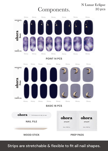 ohora Semi Cured Gel Nail Strips – Lunar Eclipse Pattern, Long-Lasting & Easy to Apply
