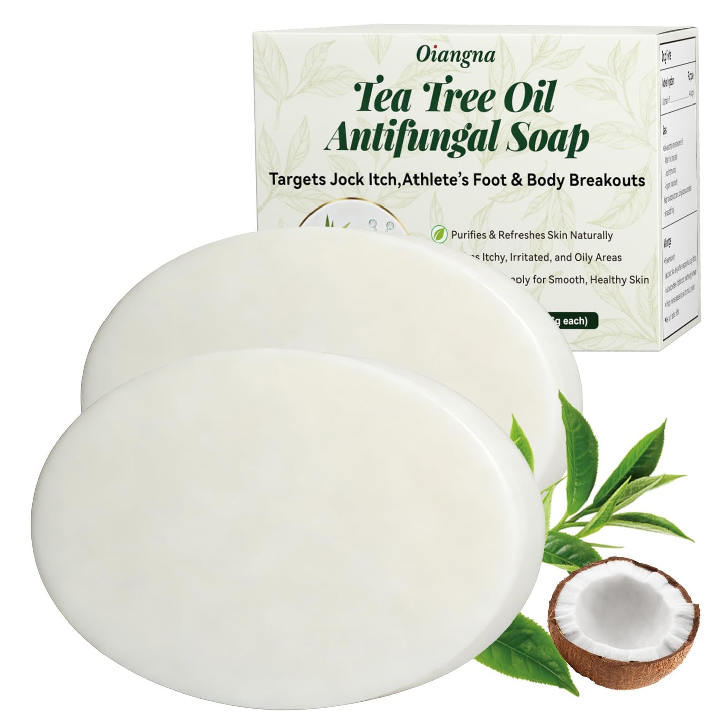 Oiangna Tea Tree Antifungal Soap Bar – 2-Bar Pack for Face & Body Cleanse