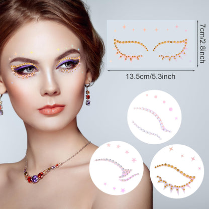 OIIKI 3 Sheets Eye Gems Stickers – Acrylic Face Rhinestones for Eye Makeup, Festivals & Parties