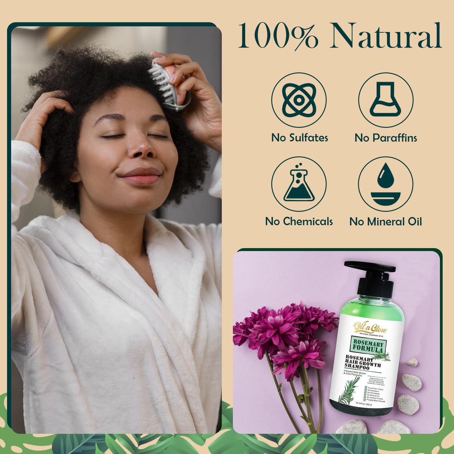OilnGlow USDA Organic Rosemary Hair Growth Shampoo – Fragrance Free, Biotin & Saw Palmetto