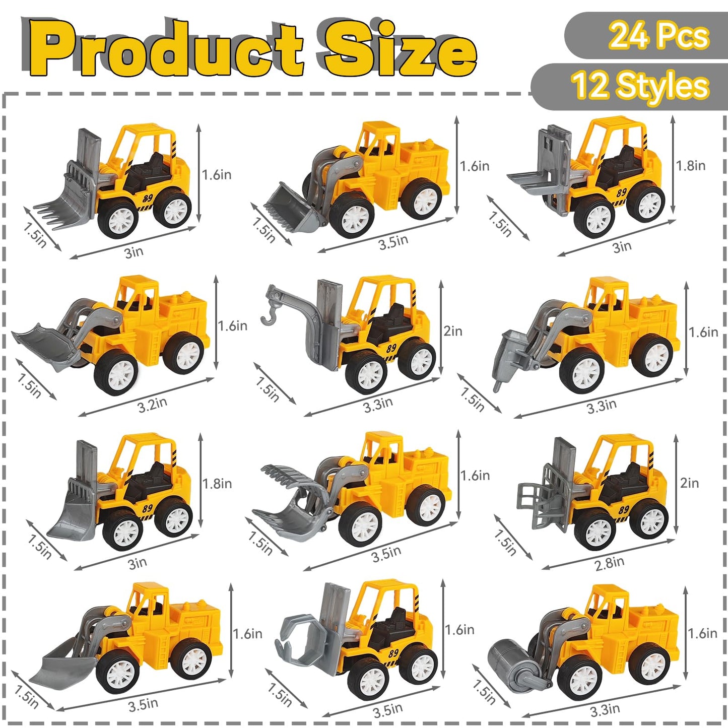 OJYUDD 24 Pcs Mini Construction Vehicles – Pull Back Engineering Toys for Parties