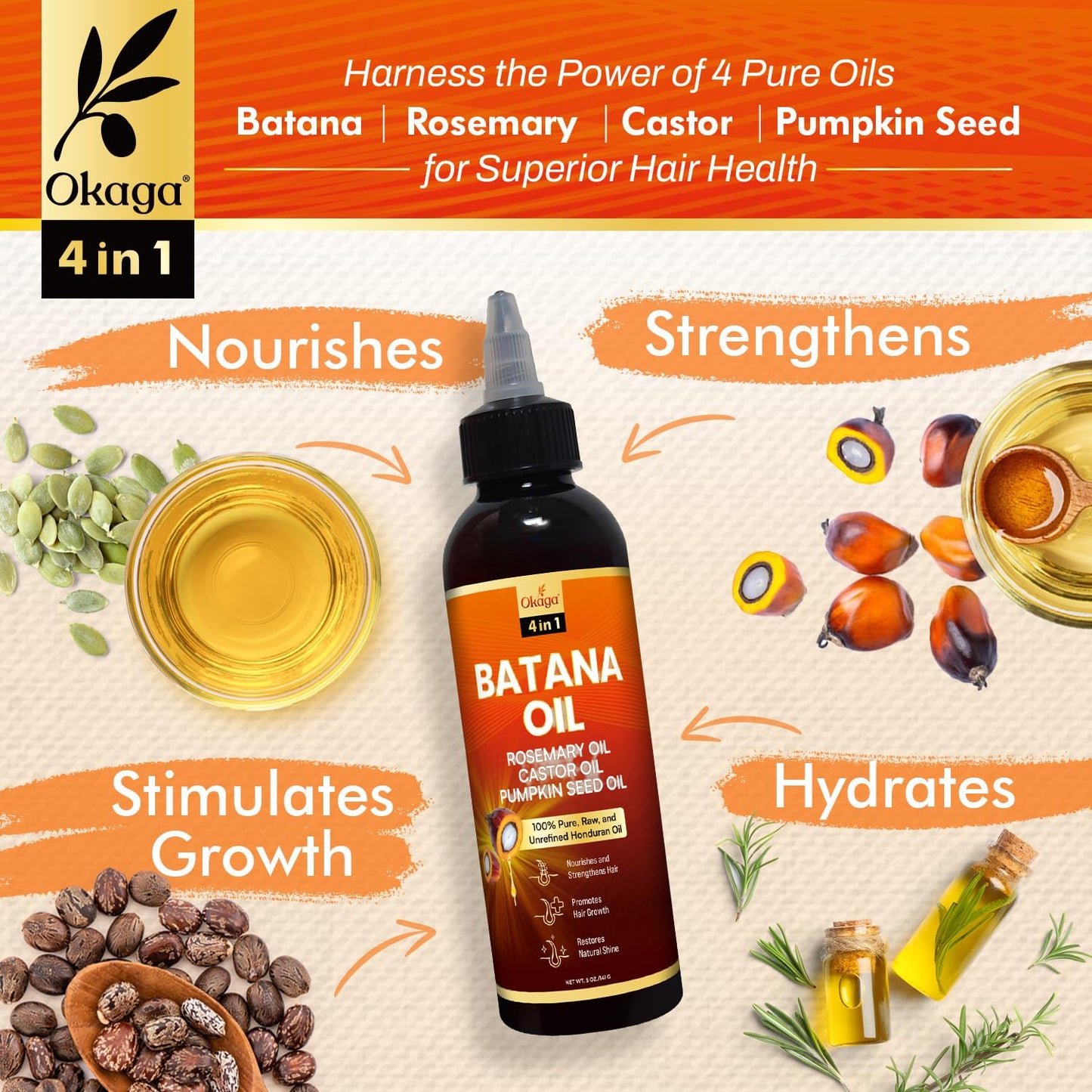 Okaga Batana Oil for Hair Growth – Rosemary, Castor & Pumpkin Seed Oils (2PK)