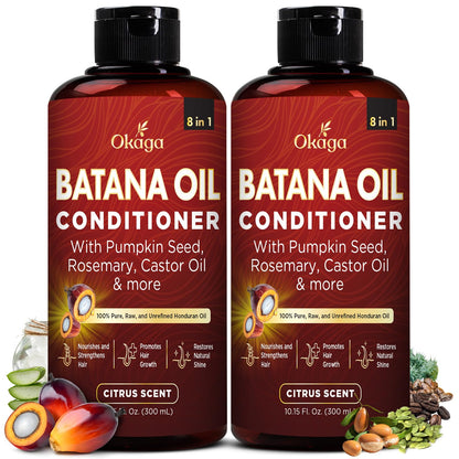 Okaga Batana Oil Conditioner – 8-in-1 Hair Growth Formula with Aloe Vera, Biotin, Jojoba, Argan – Citrus Scent – 2 Pack