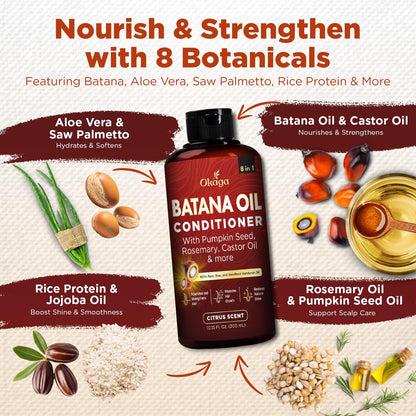 Okaga Batana Oil Conditioner – 8-in-1 Hydration for Hair, Aloe, Biotin & Plant Oils – Citrus Scent – 10.15 fl oz – 3 Pack