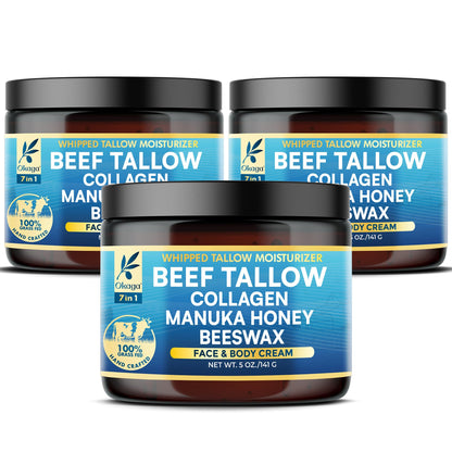 Okaga Organic Beef Tallow Balm 3 Pack - Manuka Honey, Aloe & Collagen