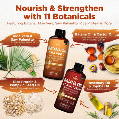 Okaga Batana Oil Shampoo & Conditioner Bundle – 2 × 10.15 fl oz, Citrus Scent, 8‑in‑1 Plant‑Based Hair Care