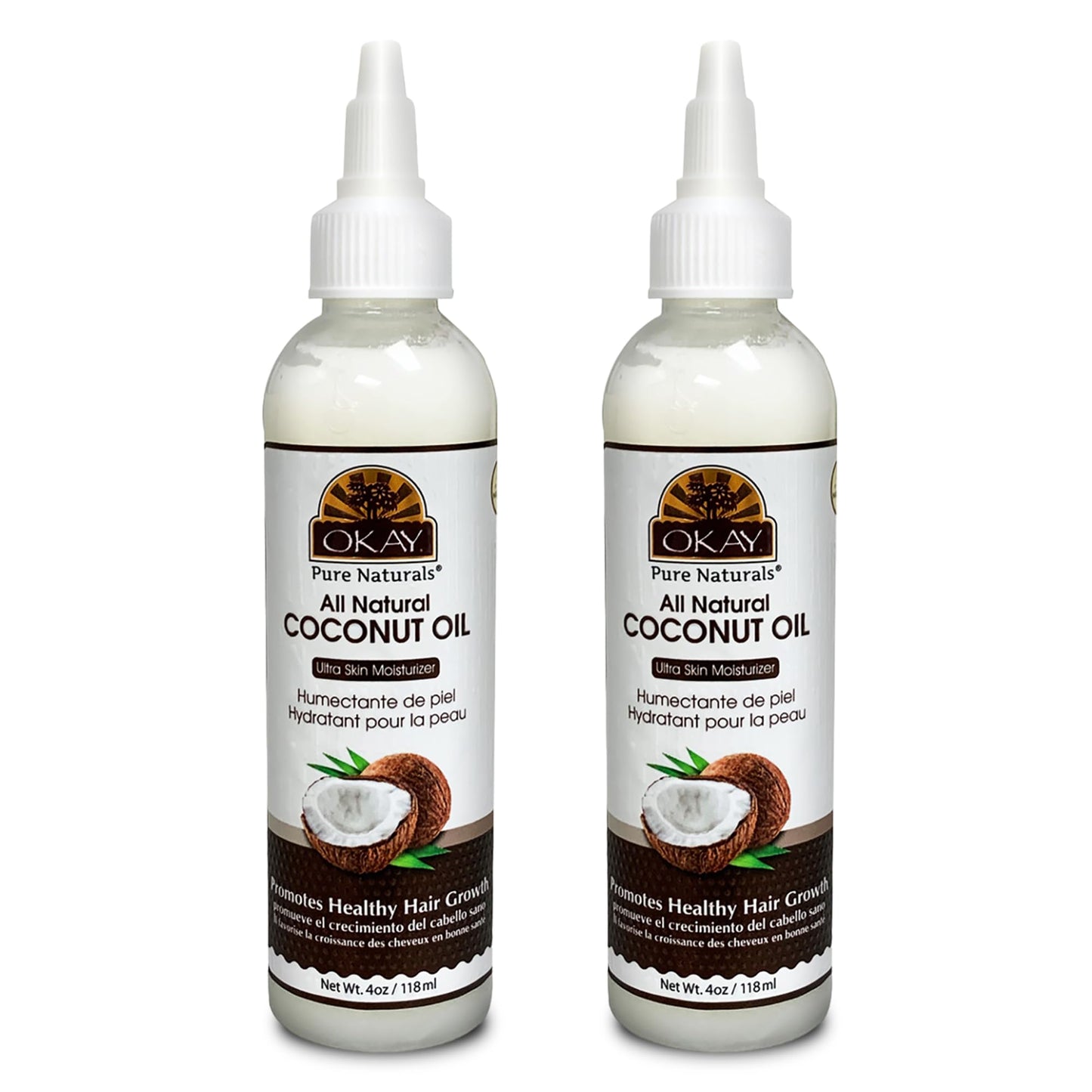 OKAY 100% Pure Coconut Oil for Hair & Skin | 4 Fl Oz Bottle (Pack of 2)