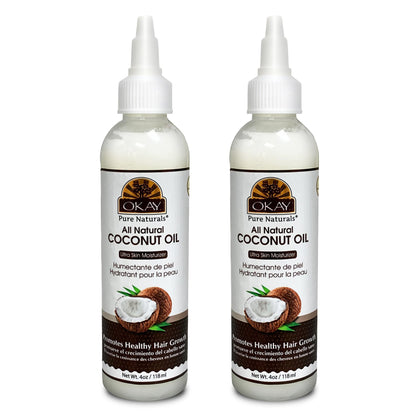 OKAY 100% Pure Coconut Oil for Hair & Skin | 4 Fl Oz Bottle (Pack of 2)