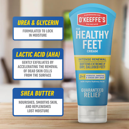 O'Keeffe's for Healthy Feet Intense Renewal Cream with Urea & Alpha Hydroxy Acid, 3 oz Tube