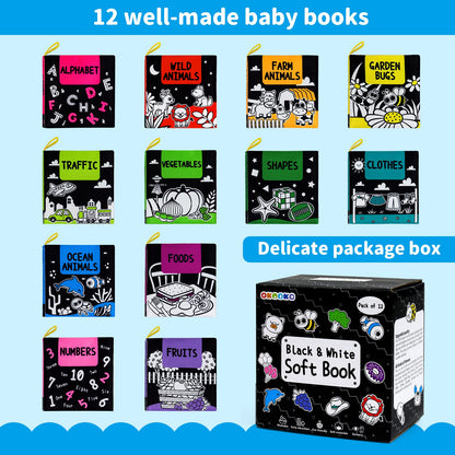 OKOOKO 12PCS High-Contrast Soft Baby Books – Washable Cloth Bath Books for Newborns, Infants, Toddlers