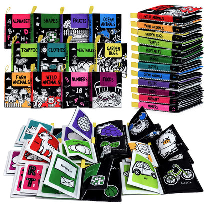 OKOOKO 12PCS High-Contrast Soft Baby Books – Washable Cloth Bath Books for Newborns, Infants, Toddlers