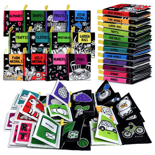 OKOOKO 12PCS High-Contrast Soft Baby Books – Washable Cloth Bath Books for Newborns, Infants, Toddlers