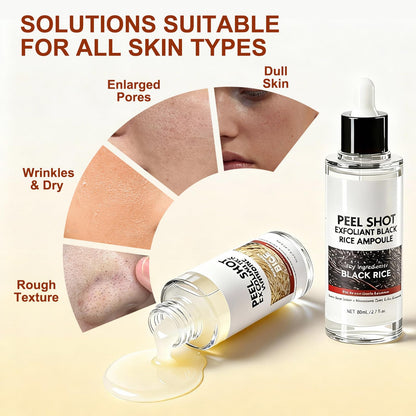 OLACLUK Peel Shot Glow Rice Ampoule Duo – White & Black Rice Exfoliators for Hydration & Pore Care