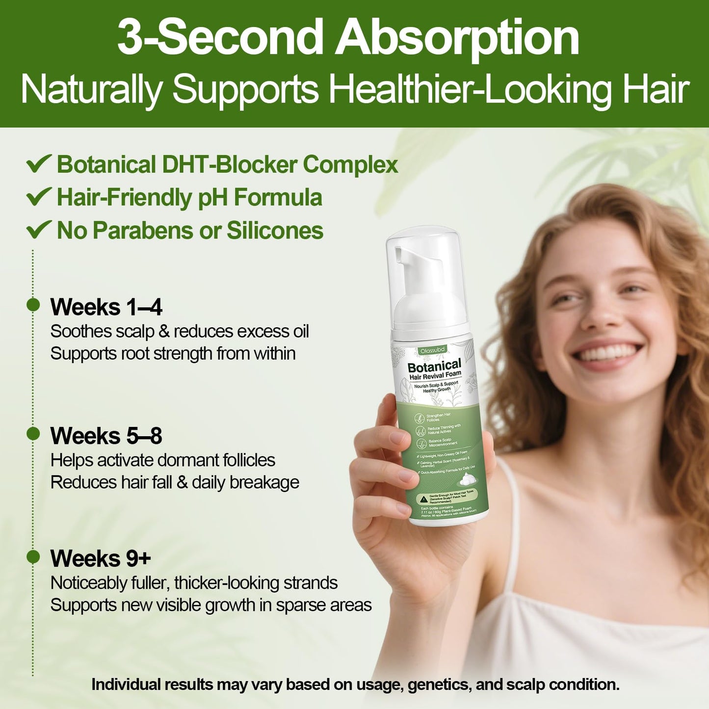 Olassubd Hair Growth Oil Foam – Rosemary & Castor Oil (Vegan, Non-Greasy) Scalp Treatment – Pack of 3 Bottles