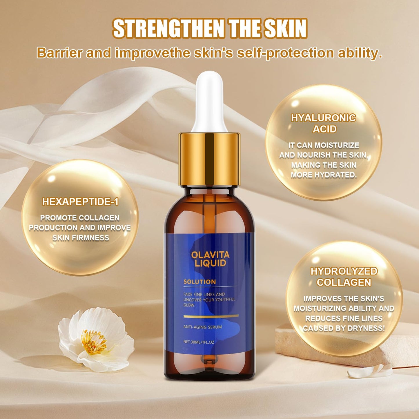 Olavita Liquid Anti-Aging Serum – Vitamin C and E, Diminishes Wrinkles, 2-Piece Set