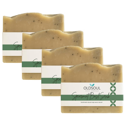Old Soul Soap Company Spearmint Basil Scrub Soap Collection – Vegan Exfoliating Bars, 5.8 oz (Pack of 4)