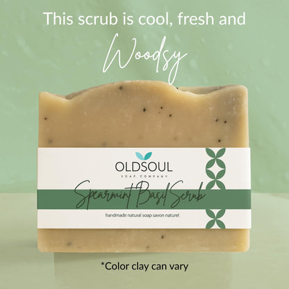 Old Soul Soap Company Spearmint Basil Scrub Soap Collection – Vegan Exfoliating Bars, 5.8 oz (Pack of 4)