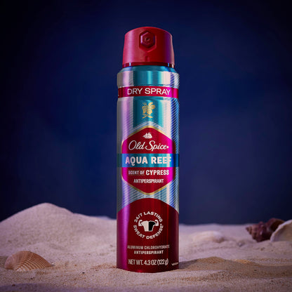Old Spice Aqua Reef Dry Spray Antiperspirant & Deodorant — Invisible Finish, 24/7 Odor Protection (Pack of 3, 4.3 oz)