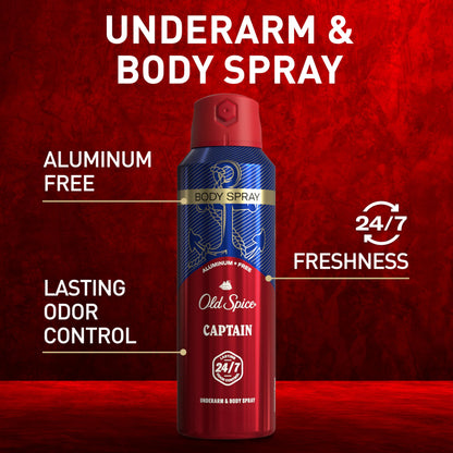 Old Spice Captain Aluminum Free Body Spray for Men – 24/7 Odor Protection, 48-Hour Freshness, 5.1 oz (Pack of 3)