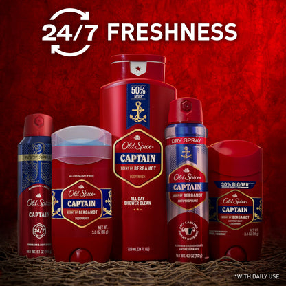 Old Spice Captain Aluminum Free Body Spray for Men – 24/7 Odor Protection, 48-Hour Freshness, 5.1 oz (Pack of 3)