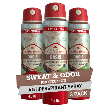 Old Spice Dry Spray Antiperspirant Deodorant for Men – Oasis Vanilla + Argan Oil, 24/7 Freshness, 4.3 oz Pack of 3