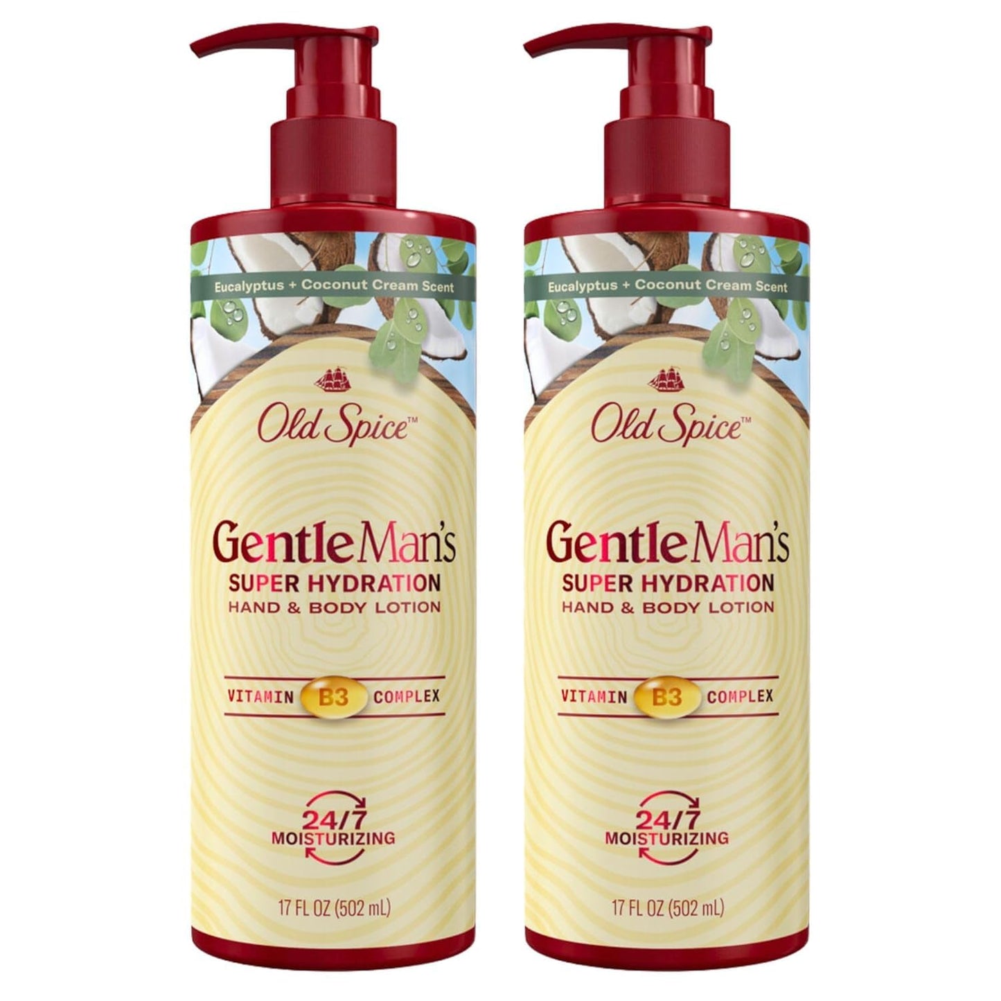 Old Spice Hand & Body Lotion for Men - Gentleman's Super Hydration, Vitamin B3 Complex, 24/7 Moisture, Eucalyptus & Coconut Cream (17 oz Pack of 2)