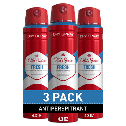 Old Spice High Endurance Dry Spray Antiperspirant for Men – 24/7 Sweat Defense & Fresh Scent (Pack of 3, 4.3 oz)