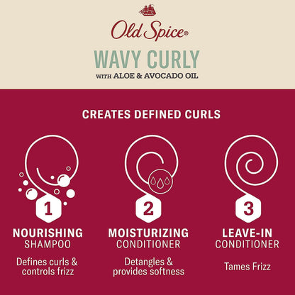 Old Spice Wavy Curly Hair Shampoo, Conditioner & Leave-In Set for Men | Regimen Bundle