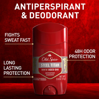Old Spice Steel Titan Invisible Solid Deodorant for Men – Aged Oak, 24/7 Protection (2.6 oz, Pack of 6)