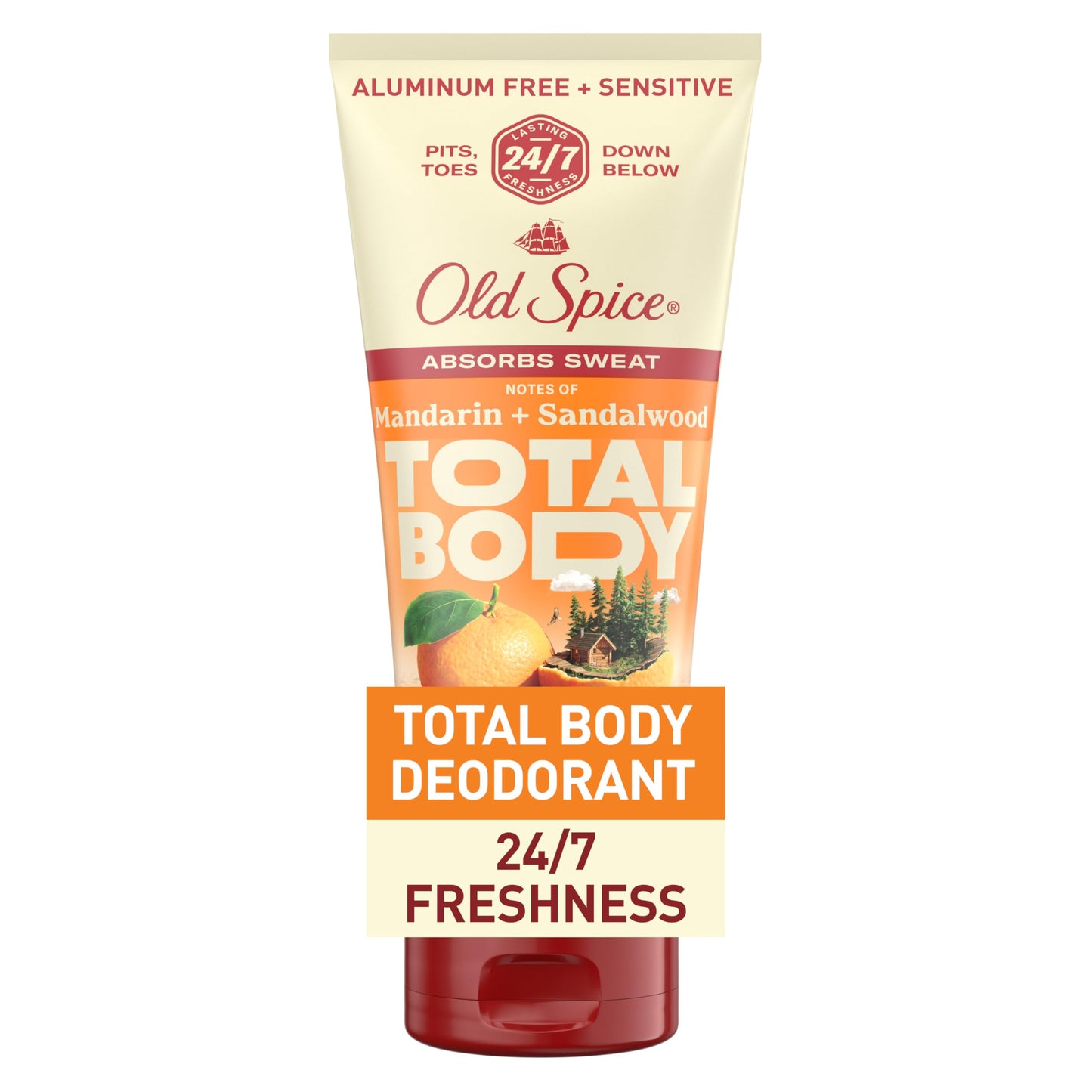 Old Spice Whole Body Deodorant Cream for Men – Aluminum-Free, Mandarin + Sandalwood, 24/7 Odor Protection, 3.0 oz