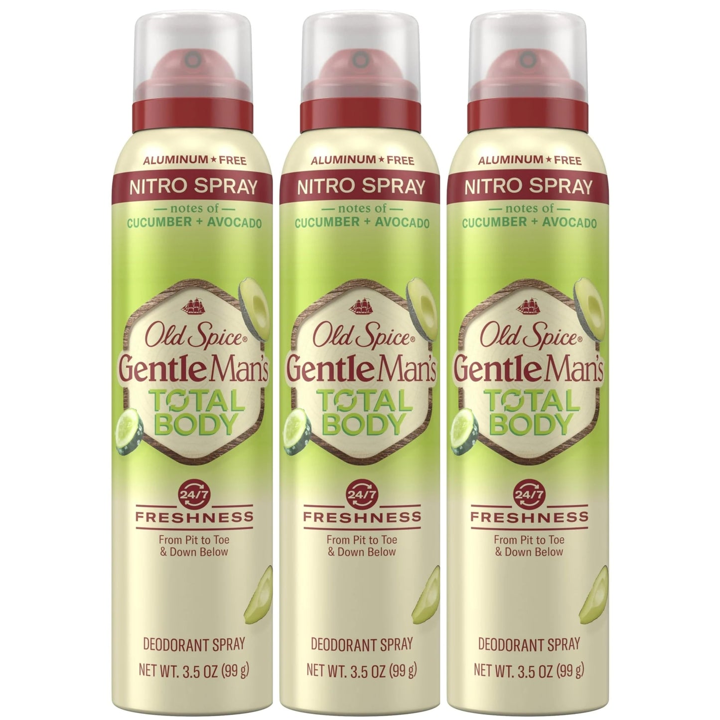 Old Spice Whole Body Deodorant Spray for Men – Aluminum Free, Cucumber + Avocado, 3 x 3.5 oz