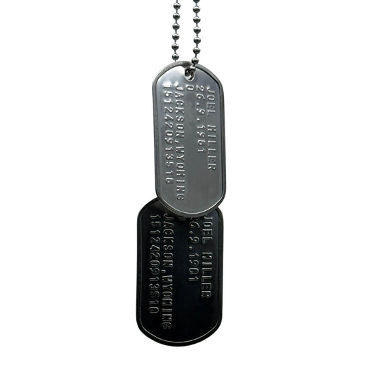 'OLD TIMER' Military Dog Tags - Cosplay Costume Prop Replica - Stainless Steel Chains Included